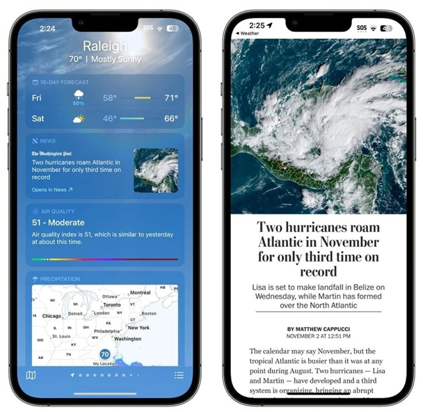 巴州苹果14维修分享iPhone 14手机如何看天气时顺带看新闻 