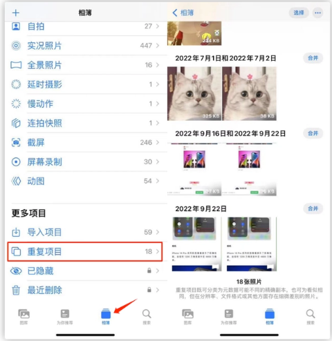 巴州苹果手机维修分享iOS 16 中相册重复项目功能使用方法 